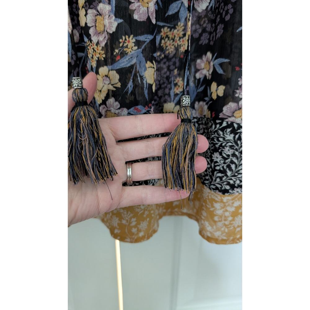 Knox Rose Floral Boho Mixed Print Sheer Blouse - Picture 4 of 6